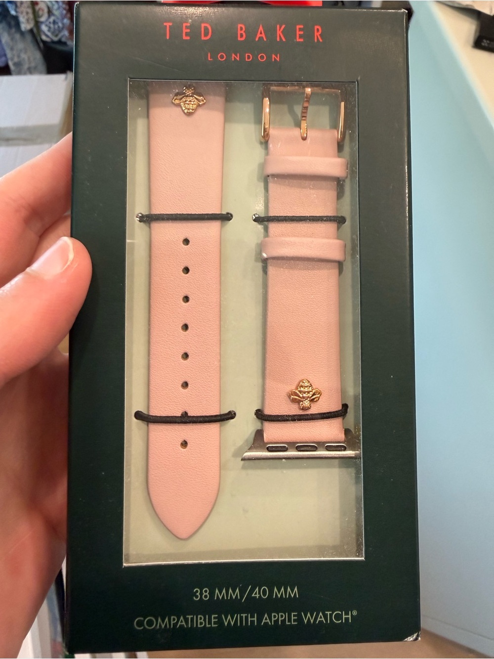 Ted Baker Blush Pink Apple Watch Band with Gold Bee Accent